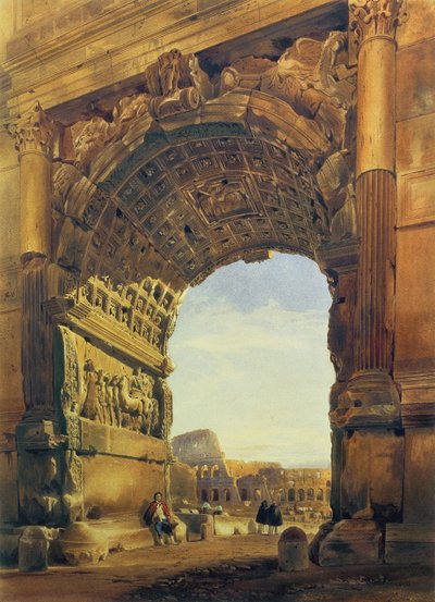 The Arch of Titus with the Colosseum, Rome by Thomas Hartley Cromek